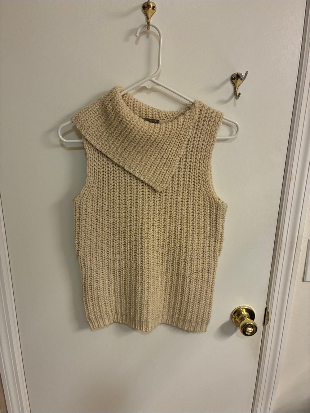 J. Crew Cream Sleeveless Chunky Knit Cowl Sweater Sz S-Wool Blend